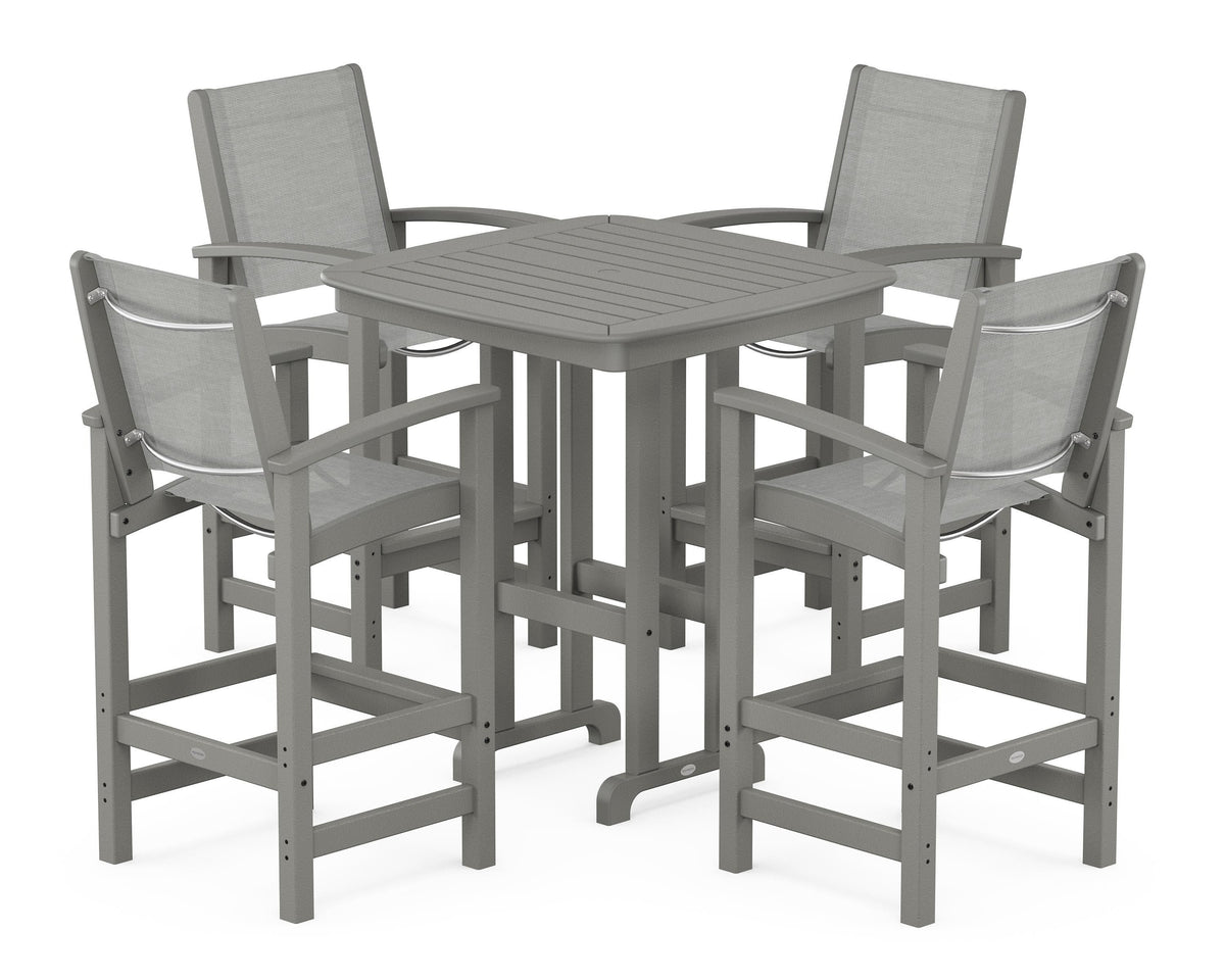POLYWOOD Coastal 5-Piece Bar Set in Slate Grey / Metallic