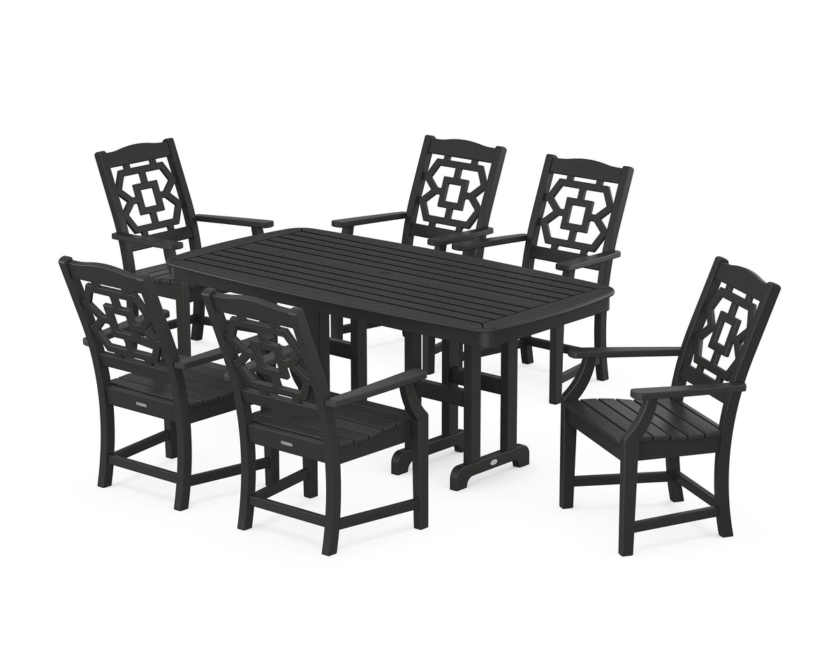 POLYWOOD Chinoiserie Arm Chair 7-Piece Dining Set in Black