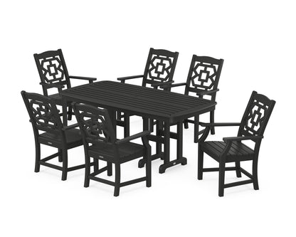 POLYWOOD Chinoiserie Arm Chair 7-Piece Dining Set in Black