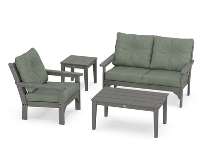 POLYWOOD Vineyard 4-Piece Deep Seating Set with 36" Coffee Table in Slate Grey / Cast Sage