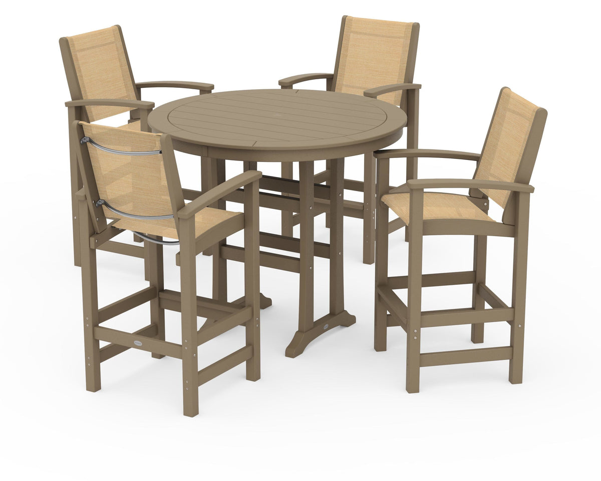 POLYWOOD Coastal 5-Piece Nautical Trestle Bar Set in Vintage Sahara / Dupioni Apricot
