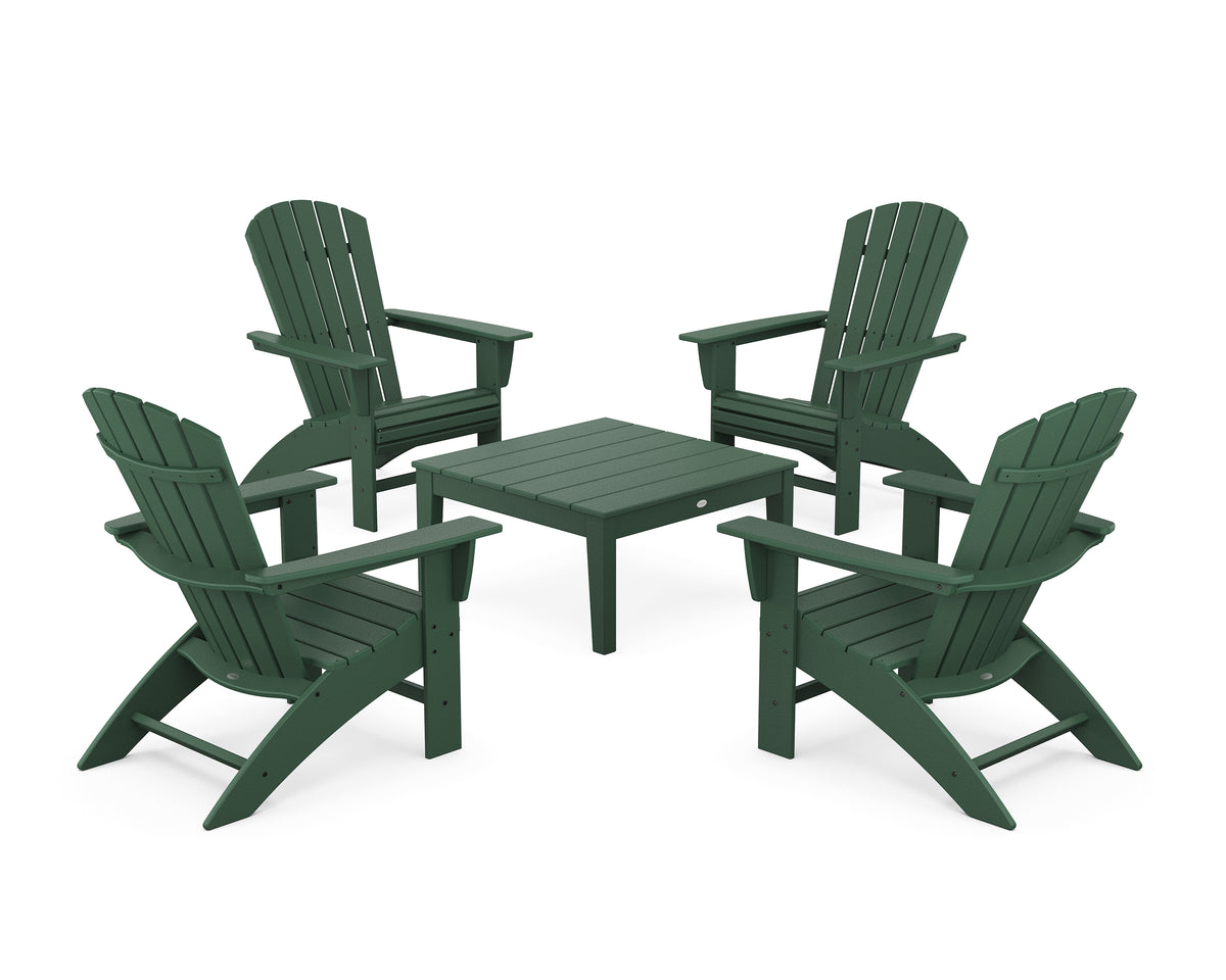 POLYWOOD 5-Piece Nautical Curveback Adirondack Chair Conversation Set with 36" Conversation Table in Green