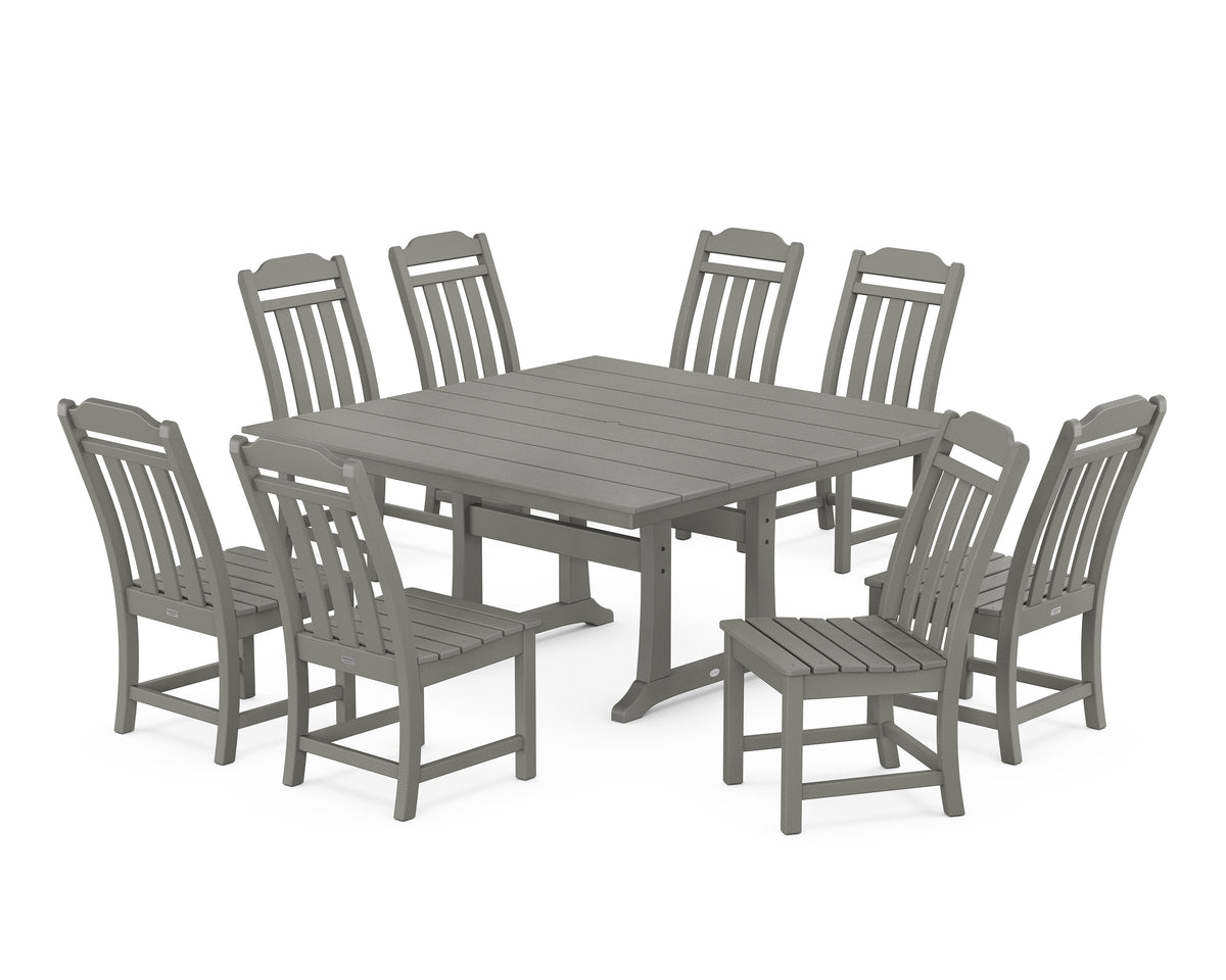 POLYWOOD Cottage 9-Piece Square Farmhouse Side Chair Dining Set with Trestle Legs in Slate Grey