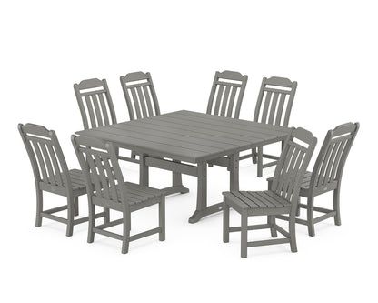POLYWOOD Cottage 9-Piece Square Farmhouse Side Chair Dining Set with Trestle Legs in Slate Grey