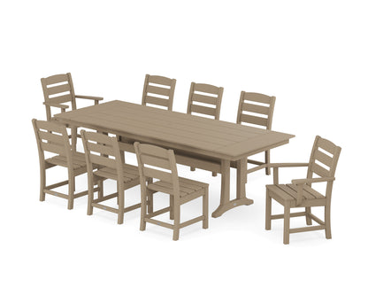 POLYWOOD Lakeside 9-Piece Farmhouse Dining Set with Trestle Legs in Vintage Sahara