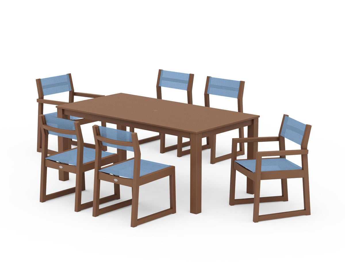 POLYWOOD EDGE Sling 7-Piece Parsons Dining Set in Teak / Poolside