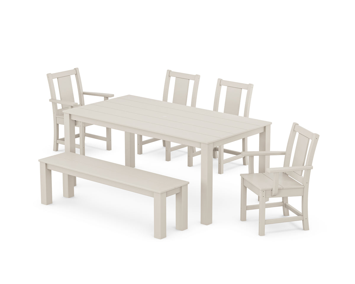 POLYWOOD Prairie 6-Piece Parsons Dining Set with Bench with Prairie Dining Side Chair in Sand