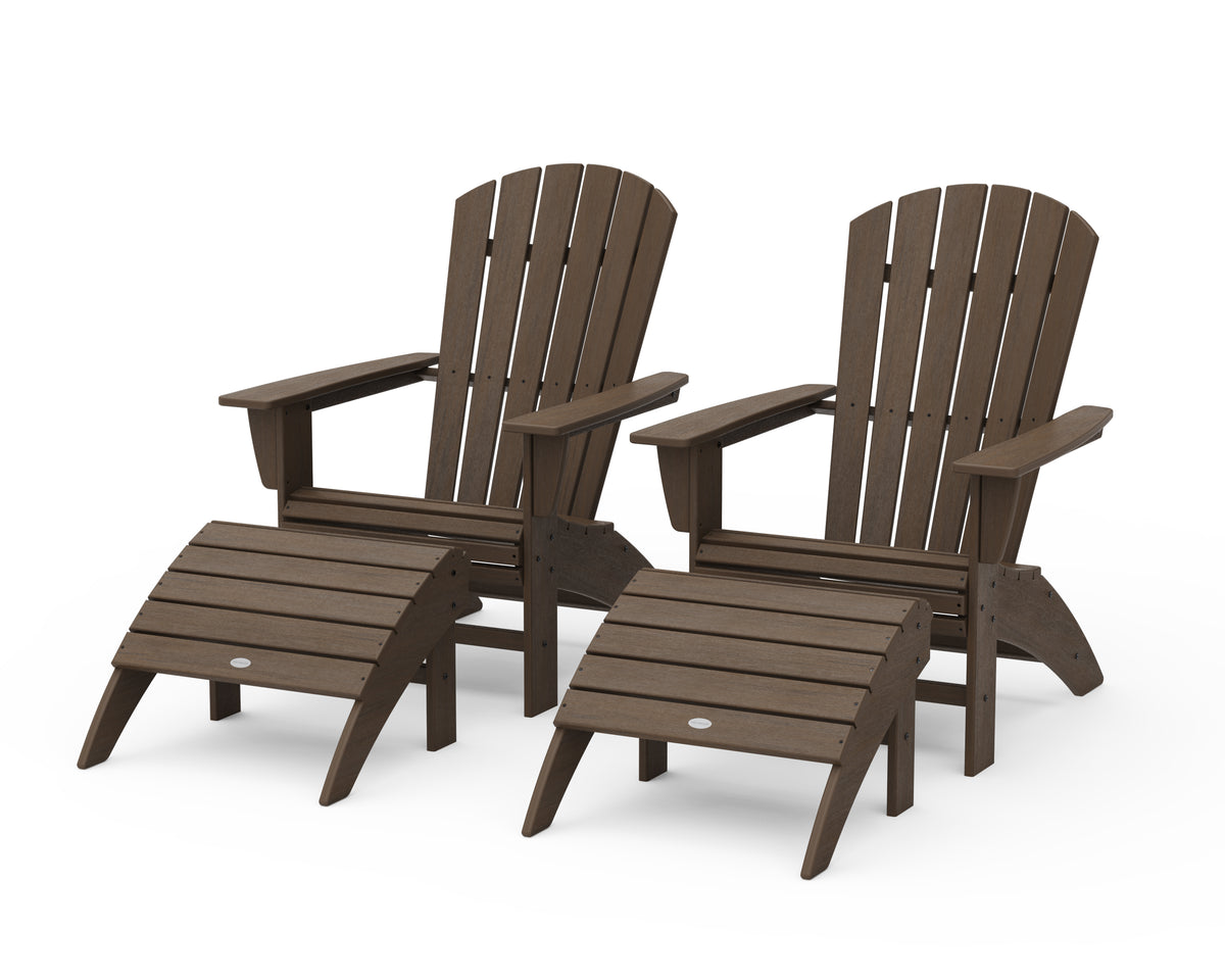 POLYWOOD Nautical Curveback Adirondack Chair 4-Piece Set with Ottomans in Kona