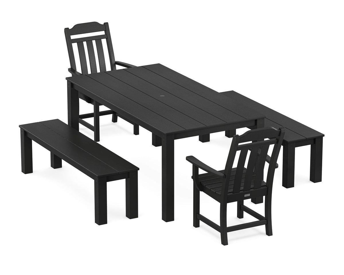 POLYWOOD Cottage 5-Piece Parsons Dining Set with Benches in Black