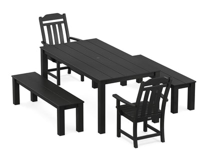POLYWOOD Cottage 5-Piece Parsons Dining Set with Benches in Black