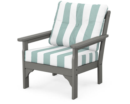 POLYWOOD Vineyard Deep Seating Chair in Slate Grey / Cabana Stripe Glacier Spa