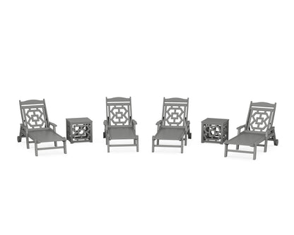 POLYWOOD Chinoiserie 6-Piece Chaise Set in Slate Grey