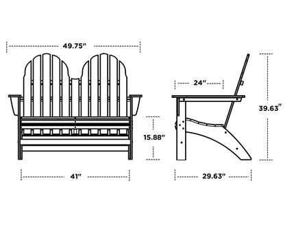 POLYWOOD Vineyard 48" Adirondack Bench dimension drawing with width, depth and height measurements