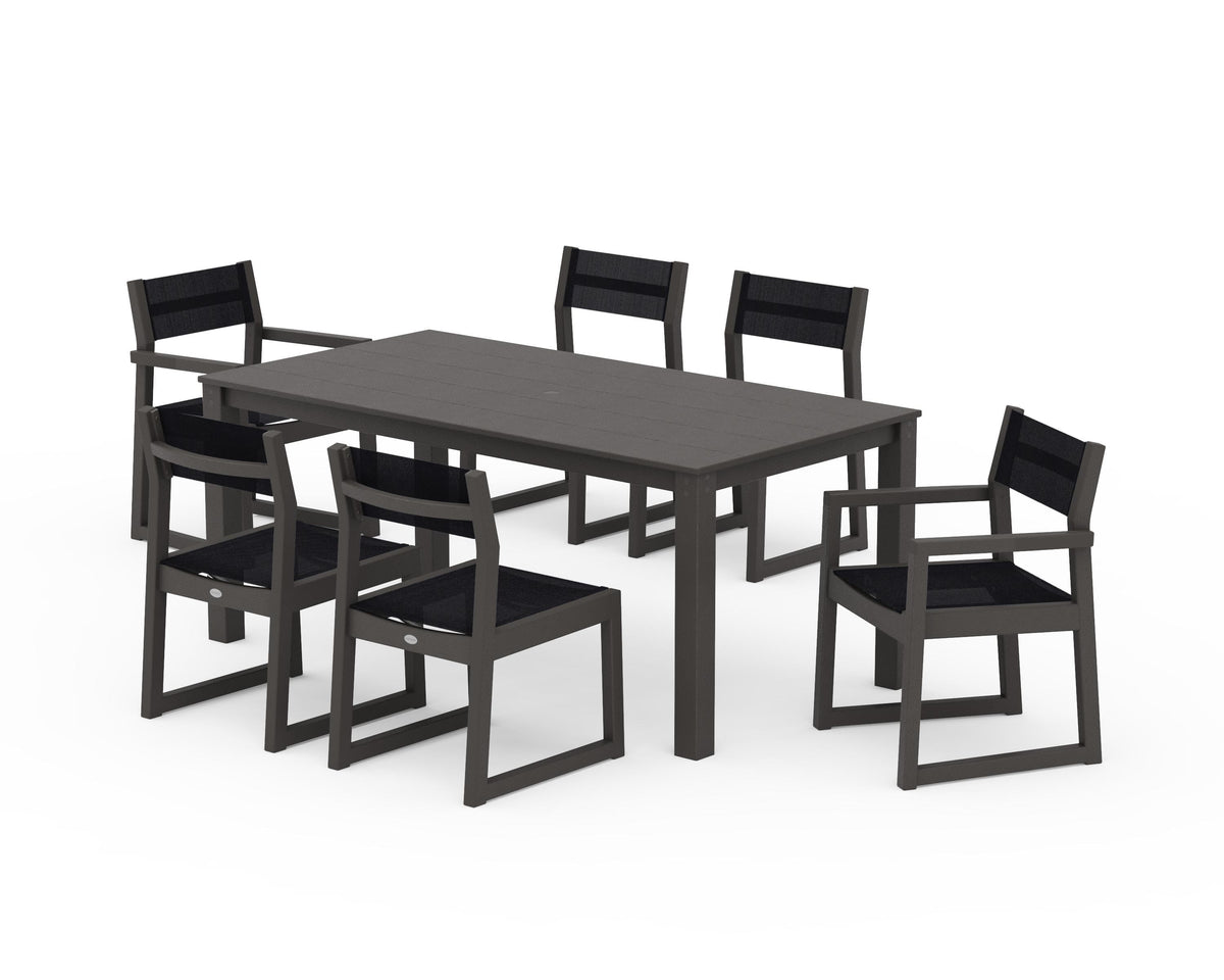 POLYWOOD EDGE Sling 7-Piece Parsons Dining Set in Vintage Coffee / Black