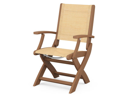 POLYWOOD Coastal Folding Chair in Teak with Teak arms and Dupioni Apricot sling