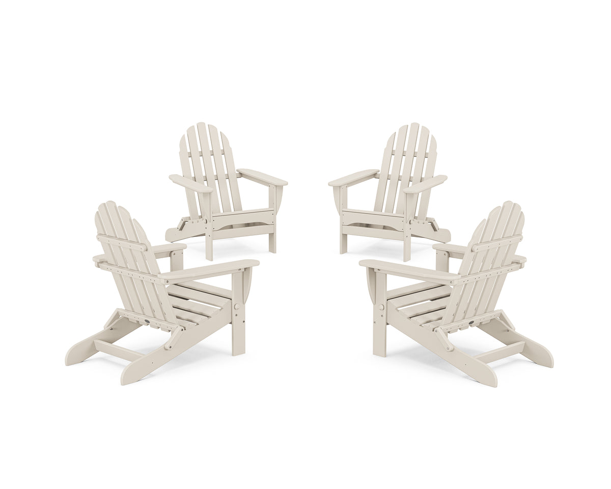 POLYWOOD 4-Piece Classic Folding Adirondack Conversation Set in Sand