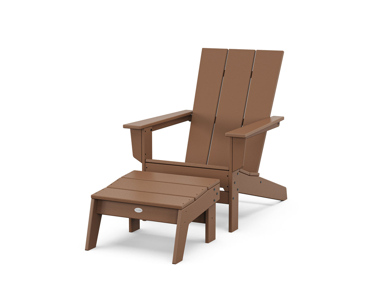 POLYWOOD Modern Studio Adirondack Chair with Ottoman in Teak