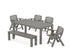 POLYWOOD Nautical Folding Lowback Chair 6-Piece Parsons Dining Set with Bench in Slate Grey