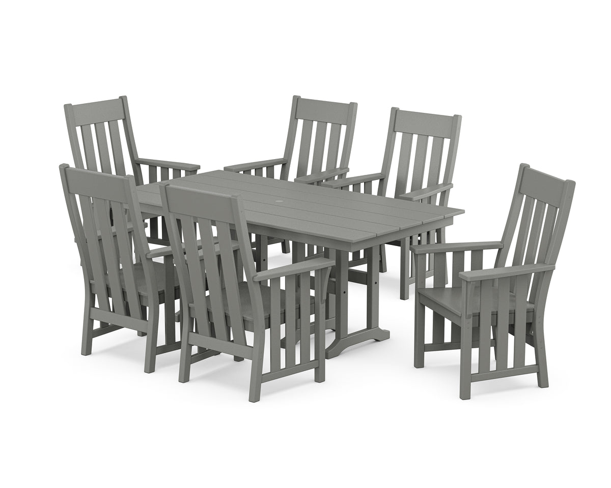 POLYWOOD Acadia Arm Chair 7-Piece Farmhouse Dining Set in Slate Grey
