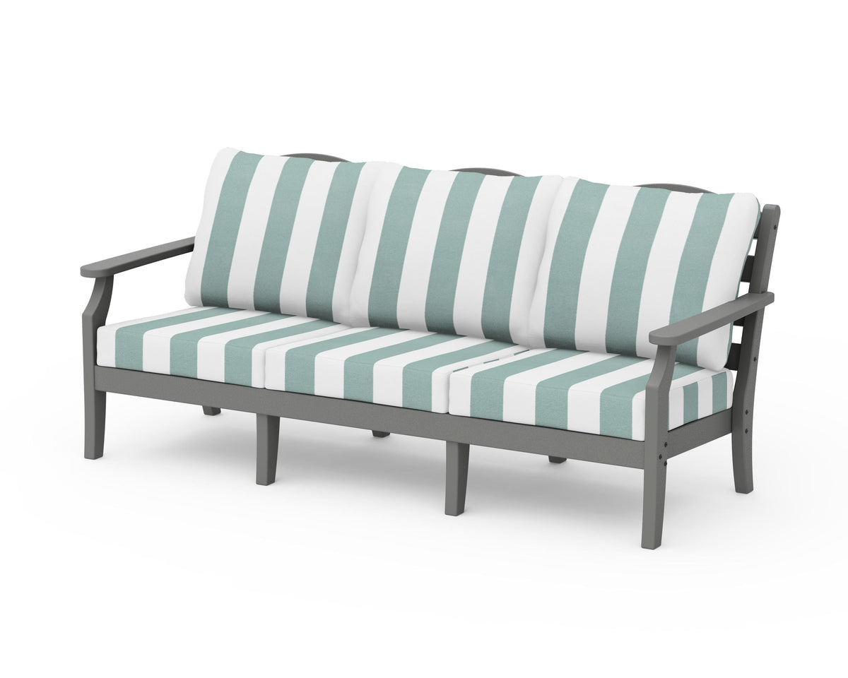 POLYWOOD Savannah Deep Seating Sofa in Slate Grey / Cabana Stripe Glacier Spa