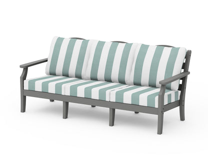 POLYWOOD Savannah Deep Seating Sofa in Slate Grey / Cabana Stripe Glacier Spa