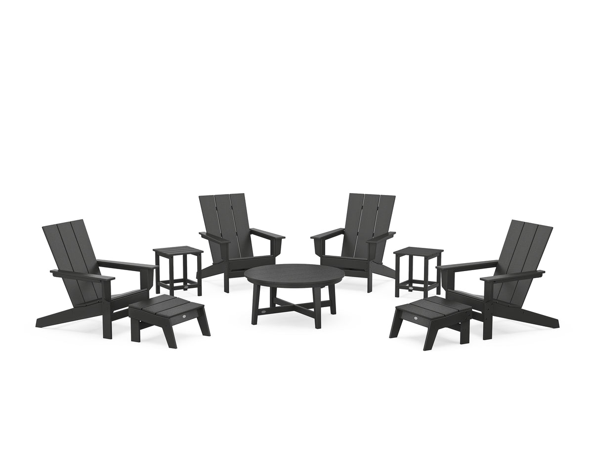POLYWOOD Modern Studio Adirondack 9-Piece Conversation Set in Black