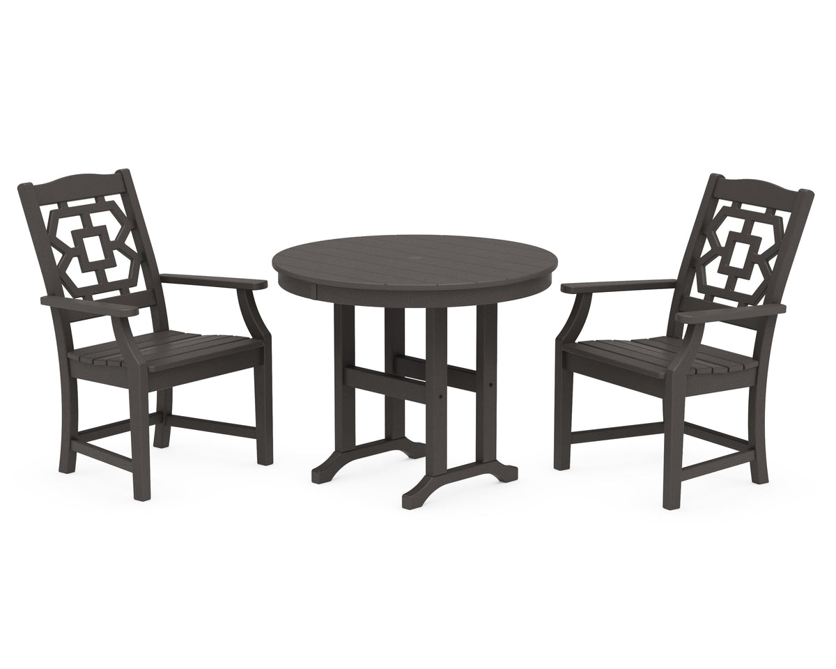 POLYWOOD Chinoiserie 3-Piece Farmhouse Dining Set in Vintage Coffee