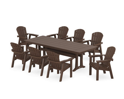POLYWOOD Seashell 9-Piece Farmhouse Dining Set with Trestle Legs in Mahogany