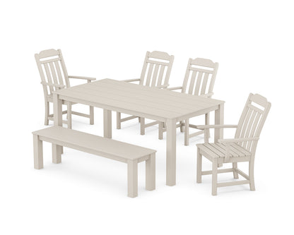 POLYWOOD Cottage 6-Piece Parsons Dining Set with Bench in Sand