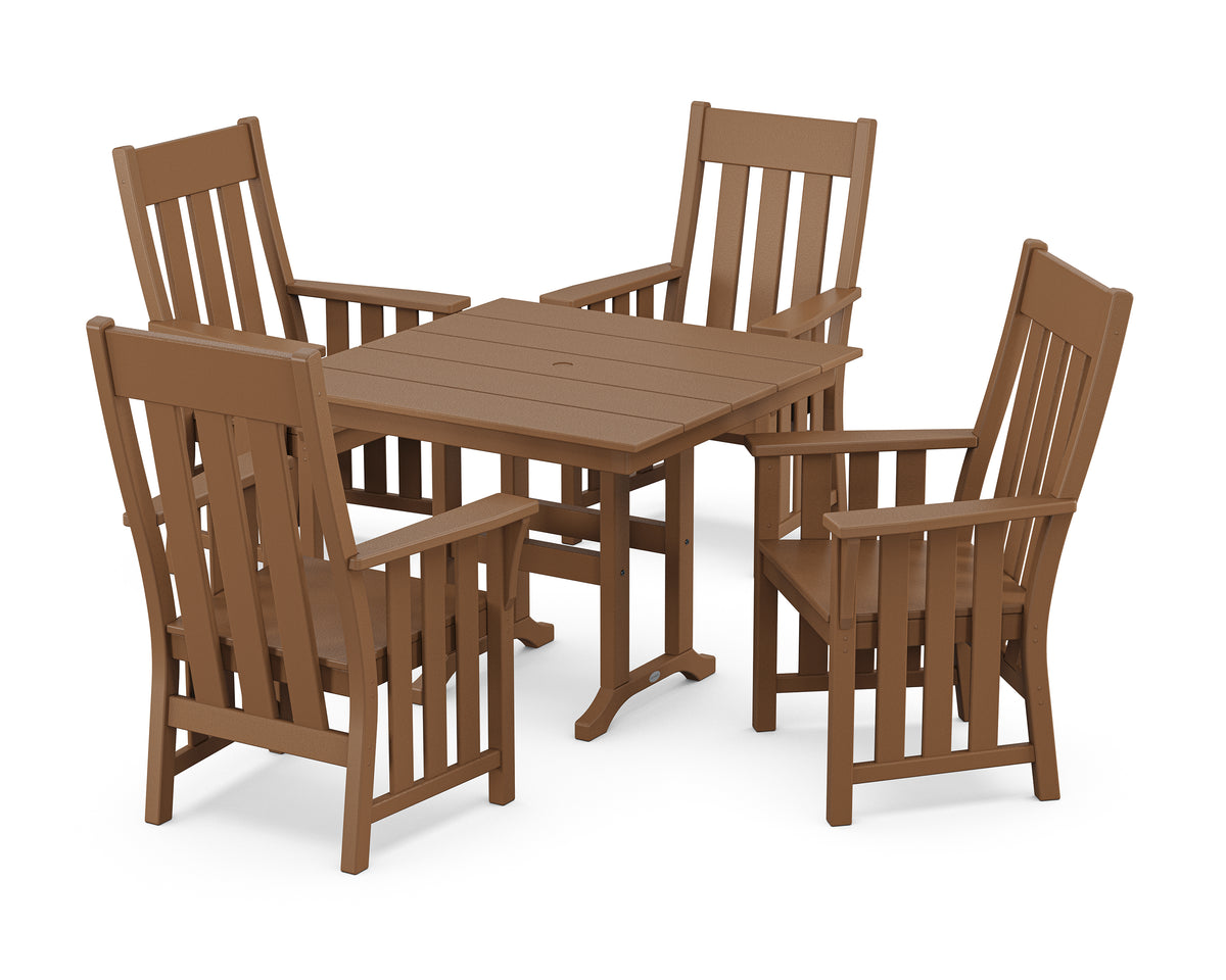 POLYWOOD Acadia 5-Piece Farmhouse Dining Set in Teak
