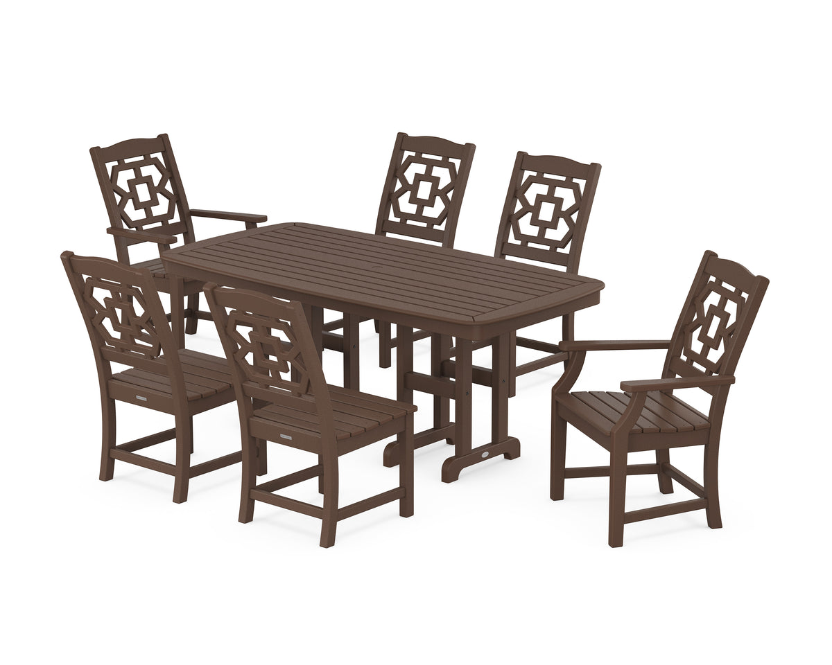 POLYWOOD Chinoiserie 7-Piece Dining Set in Mahogany