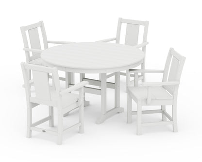 POLYWOOD Prairie 5-Piece Round Farmhouse Dining Set in White