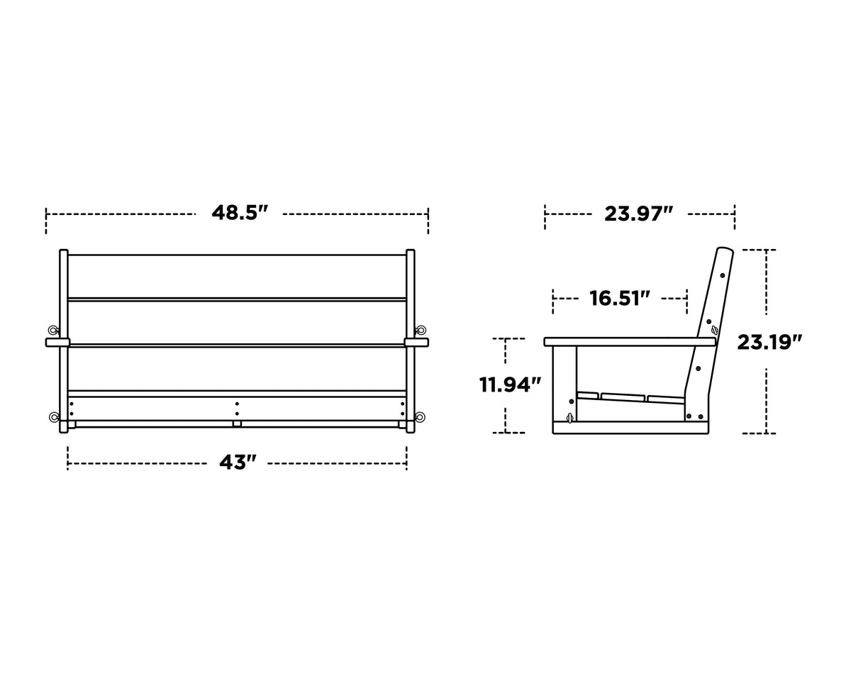 POLYWOOD Lakeside 48" Swing dimension drawing with width, depth and height measurements