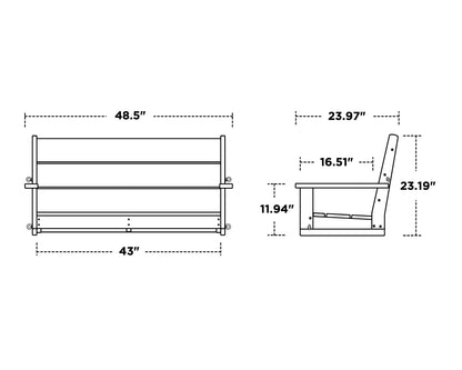 POLYWOOD Lakeside 48" Swing dimension drawing with width, depth and height measurements