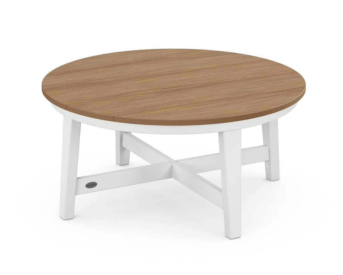 POLYWOOD Newport 36" Round Coffee Table in White / Natural