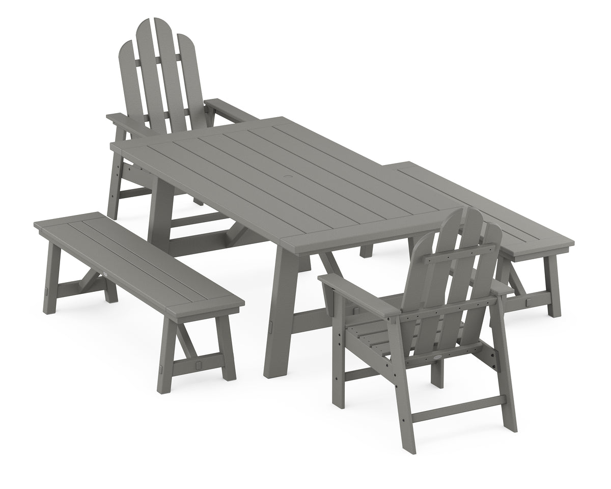 POLYWOOD Long Island 5-Piece Rustic Farmhouse Dining Set with Benches in Slate Grey