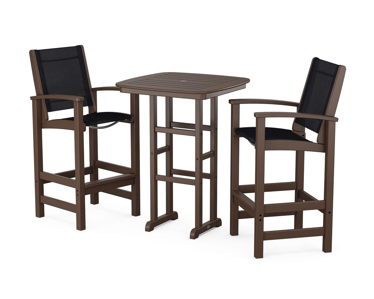 POLYWOOD Coastal 3-Piece Bar Set in Mahogany / Black