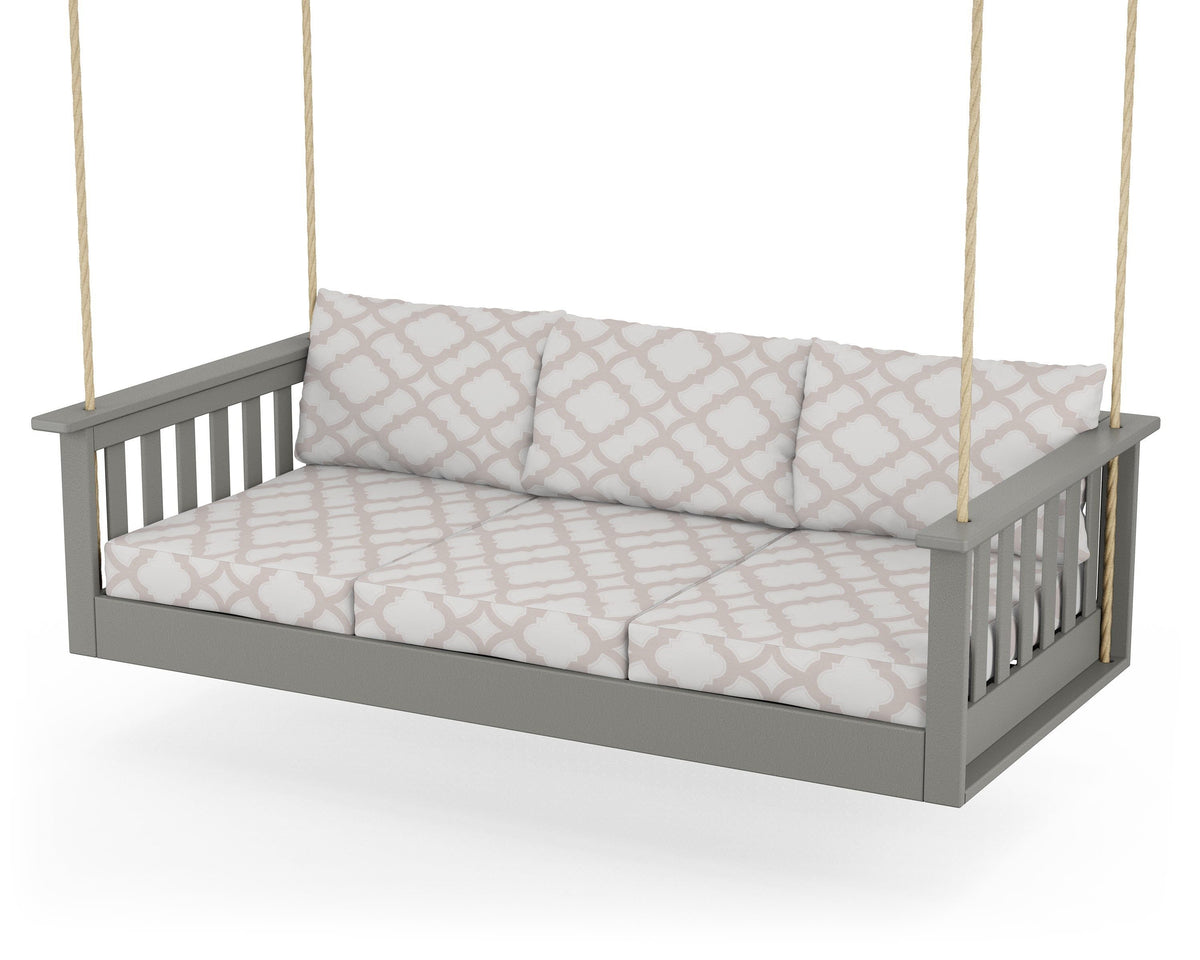 POLYWOOD Vineyard Daybed Swing in Slate Grey / Trellis Dune Burlap