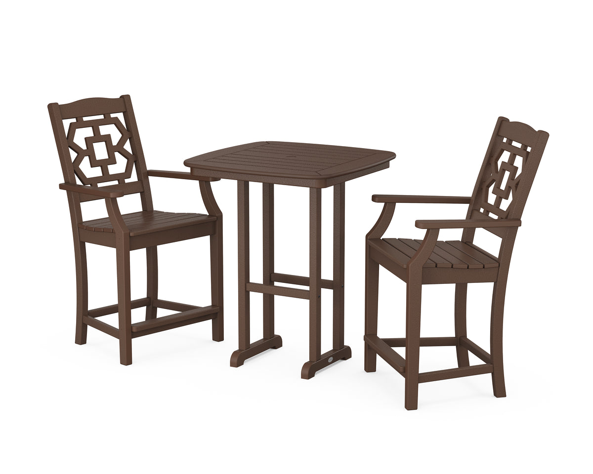 POLYWOOD Chinoiserie 3-Piece Counter Set in Mahogany