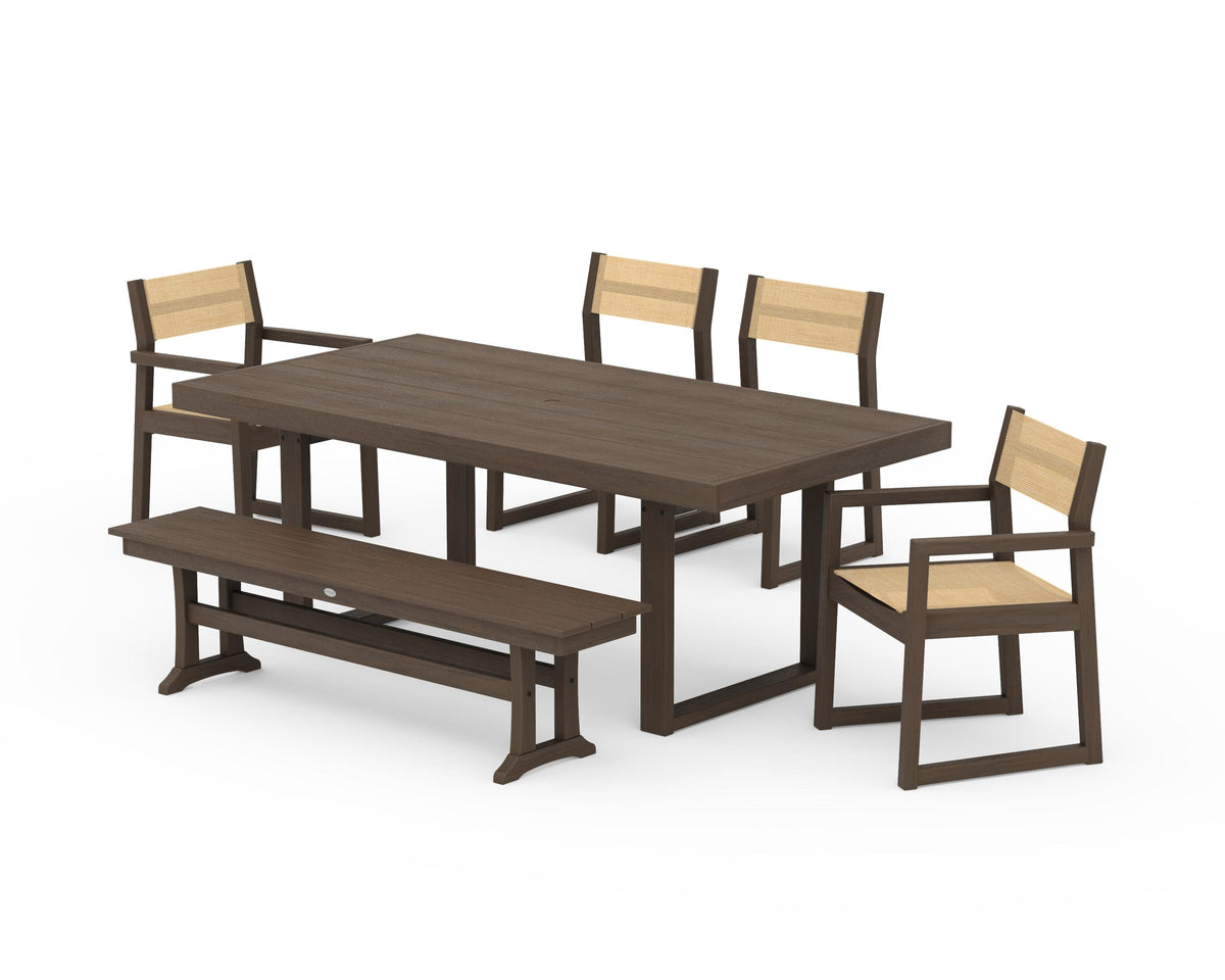 POLYWOOD EDGE Sling 6-Piece Dining Set with Bench in Kona / Dupioni Apricot