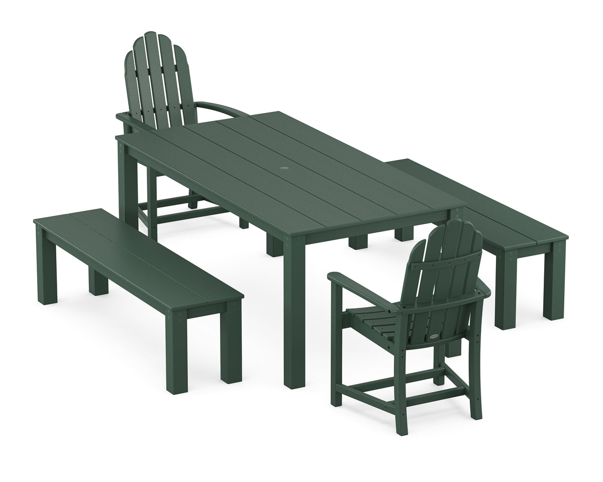 POLYWOOD Classic Adirondack 5-Piece Parsons Dining Set with Benches in Green