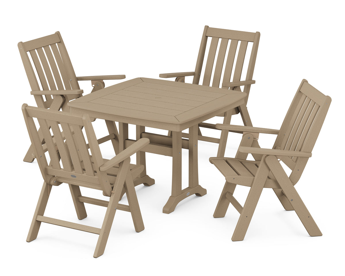 POLYWOOD Vineyard Folding 5-Piece Dining Set with Trestle Legs in Vintage Sahara