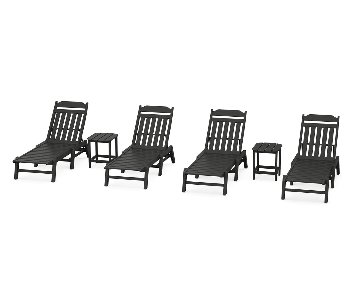POLYWOOD Cottage 6-Piece Chaise Set in Black