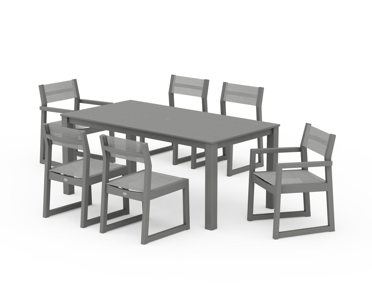POLYWOOD EDGE Sling 7-Piece Parsons Dining Set in Slate Grey / Metallic