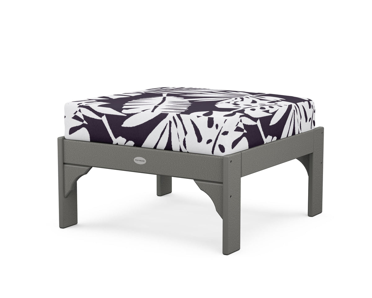 POLYWOOD Vineyard Deep Seating Ottoman in Slate Grey / Leaf Navy