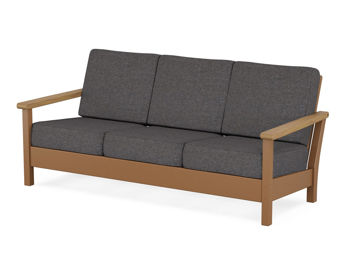POLYWOOD Harbour Deep Seating Sofa in Teak / Natural / Ash Charcoal