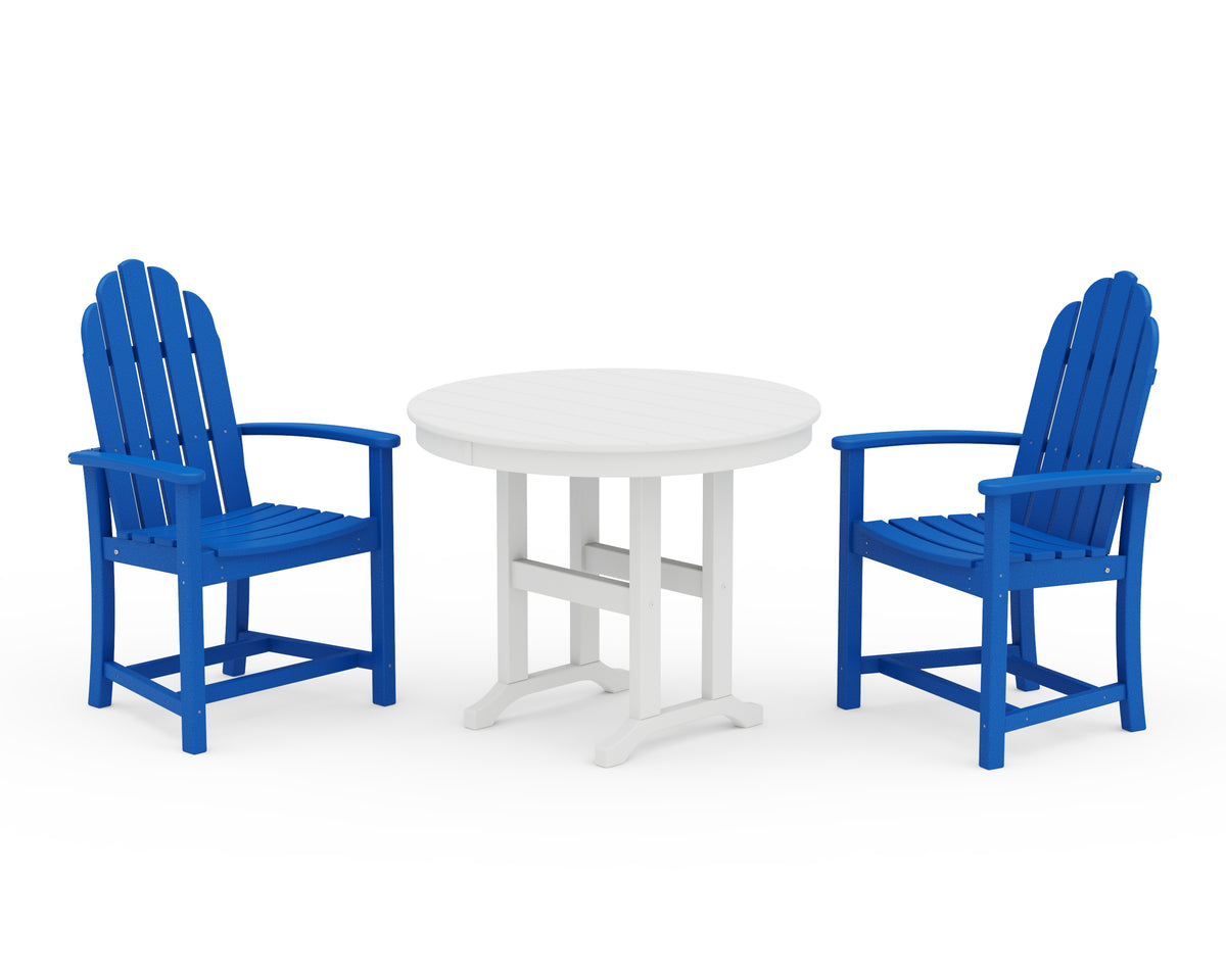 POLYWOOD Classic Adirondack 3-Piece Round Dining Set in Pacific Blue / White