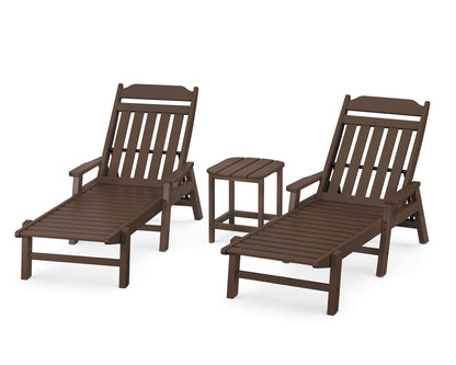 POLYWOOD Cottage 3-Piece Chaise Set with Arms in Mahogany