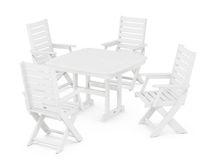 POLYWOOD Captain Folding Chair 5-Piece Dining Set with Trestle Legs - 44" Table in White