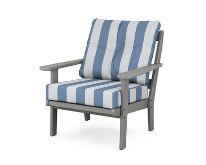 POLYWOOD Mission Deep Seating Chair in Slate Grey / Cabana Stripe Sky Blue